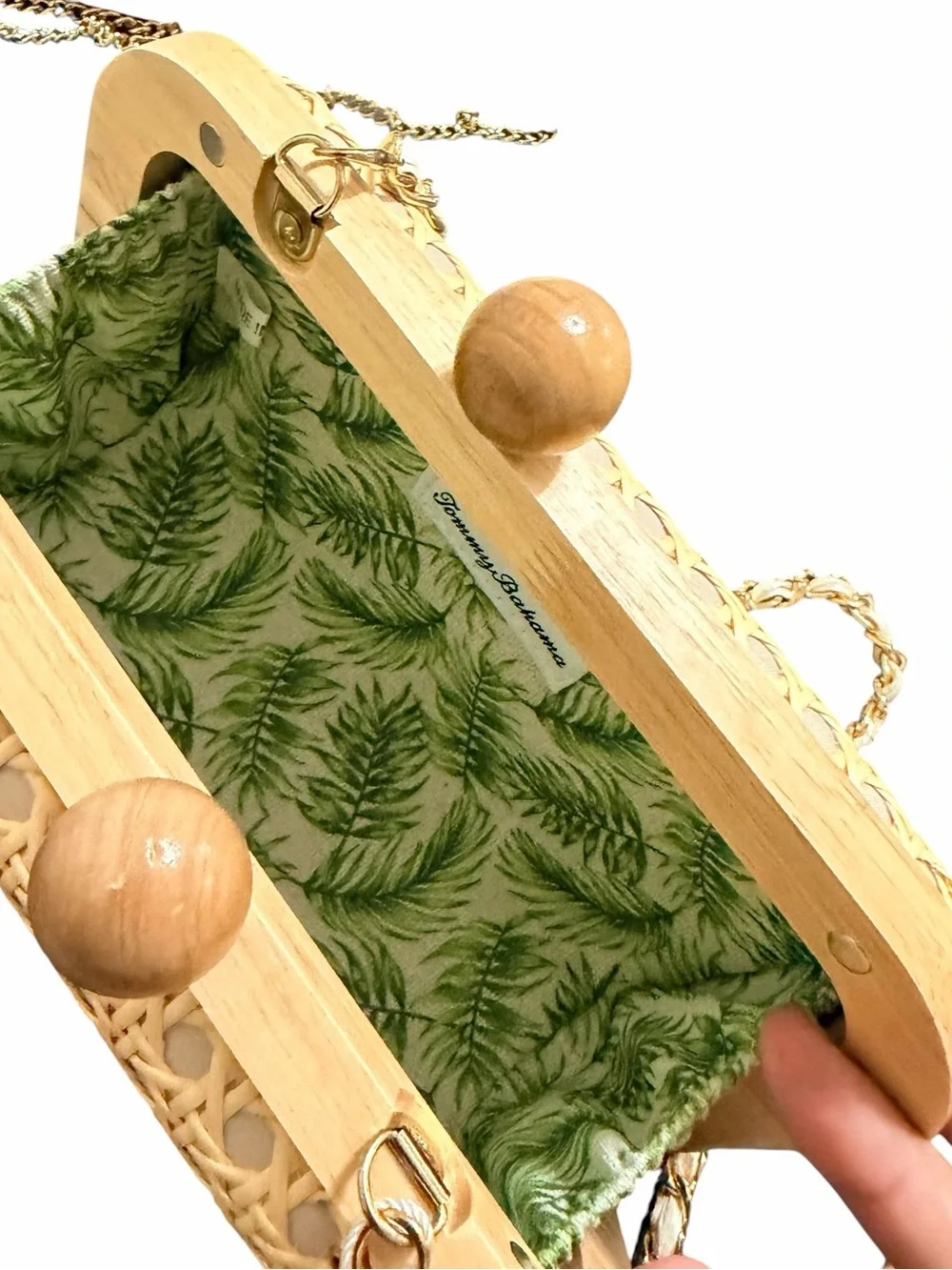 Tommy Bahama Natural Rattan Wicker Clutch Crossbody Bag Wooden Frame NWT